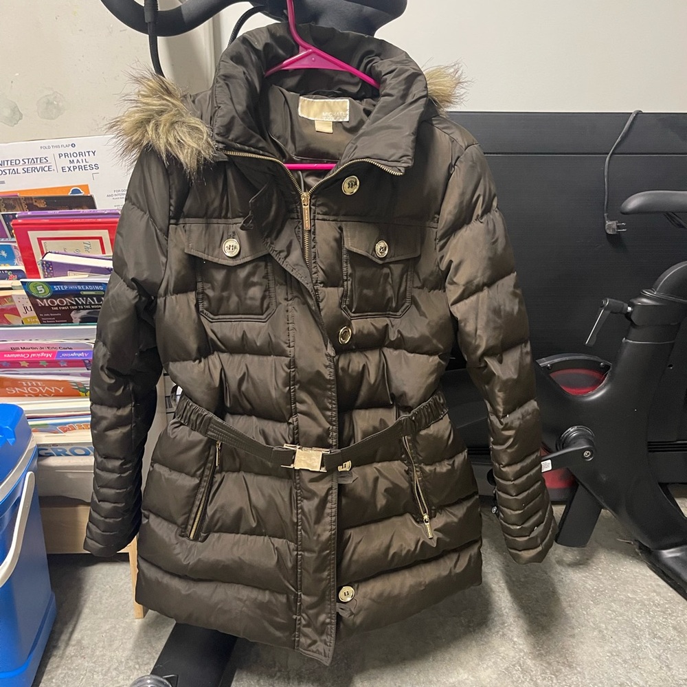Michaels Dark Brown Puffer Jacket with Fur Trim